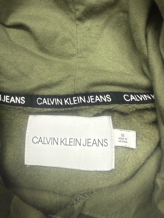 Calvin Klein Jeans Womens Plus Size 1X Olive Green Camo Hoodie Hooded Sweatshirt - Picture 4 of 7